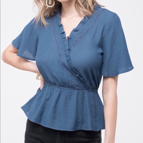 44. Slate Blue Peplum Top - Picture 1 of 2